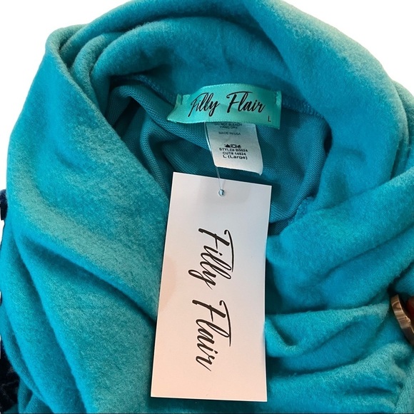 Filly Flair Turquoise Aztec Southwest Print Button Wrap Neck Sweater Women L NWT - Picture 6 of 10